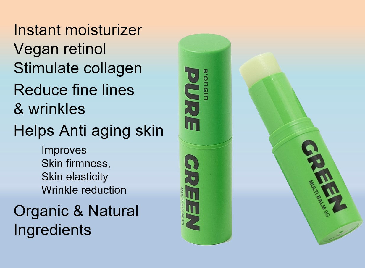 B'ORIGIN PURE GREEN Organic Moisturizing Multi Balm Stick. Pro-Age, Women, Men. Instant wrinkle care, Facial Serum Stick. Helps fill in wrinkles and blurs their appearance for All ages, Vegan, Cruelty Free. made in Korea 9 g / 0.32 oz (Pack of 1)